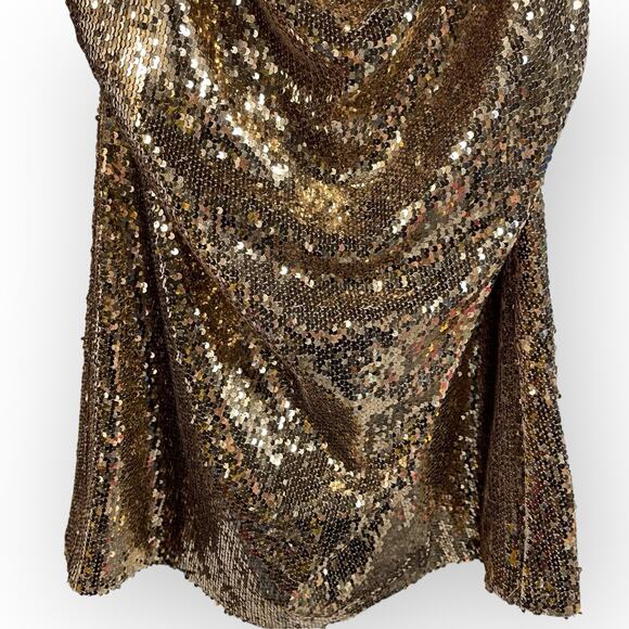 Gold Sequin Mini Dress Strappy Open Back 10 ASOS Design Party - Picture 3 of 8